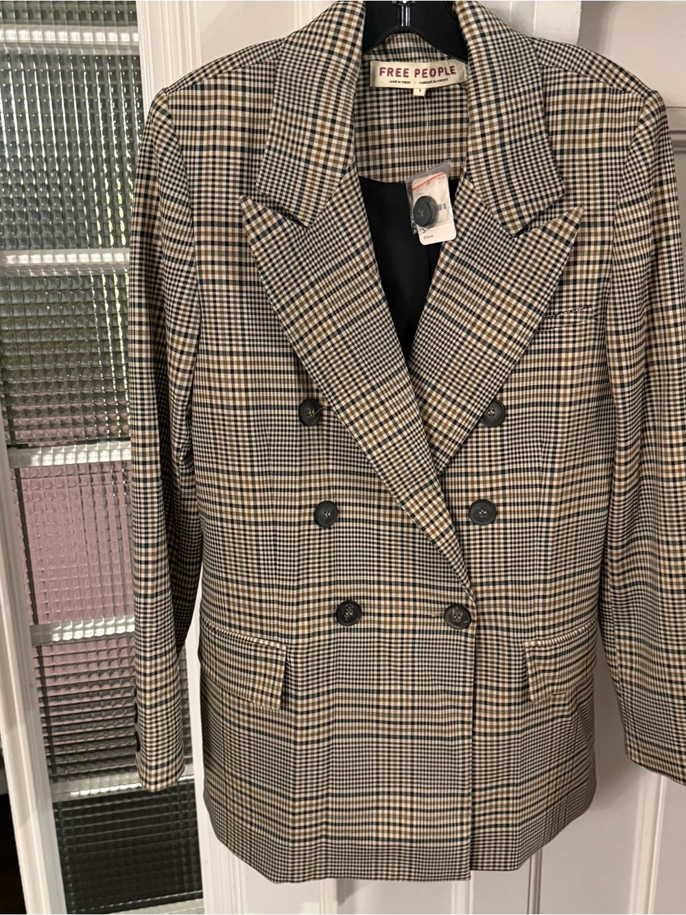 Free People  Women’s Ashby  Glen Plaid Double Breasted Blazer Sz S NWT - Picture 4 of 16